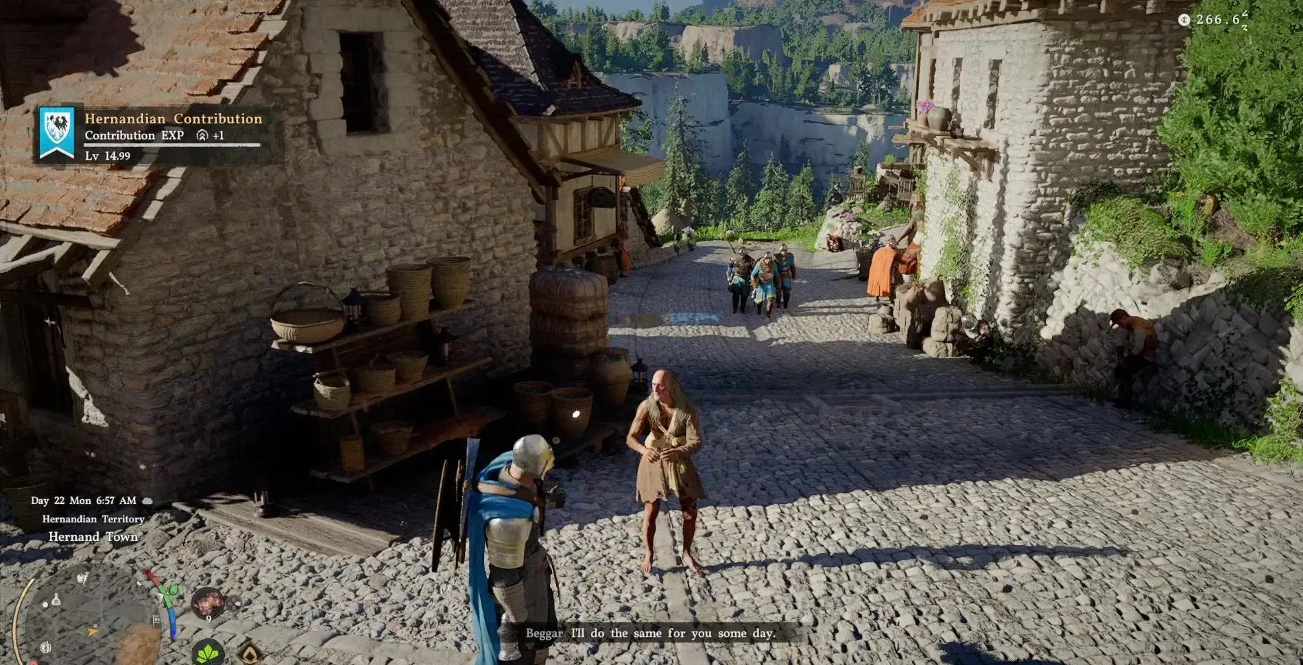 Giving alms to beggars awards 1 Contribution XP per coin — useful only for topping off a rank