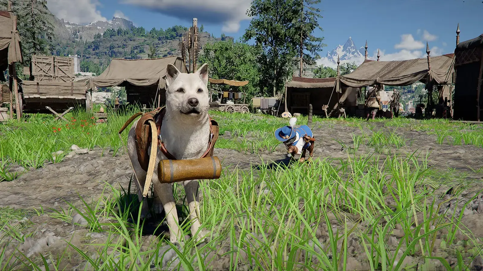 Pet interaction showing cat and dog trust system in Crimson Desert