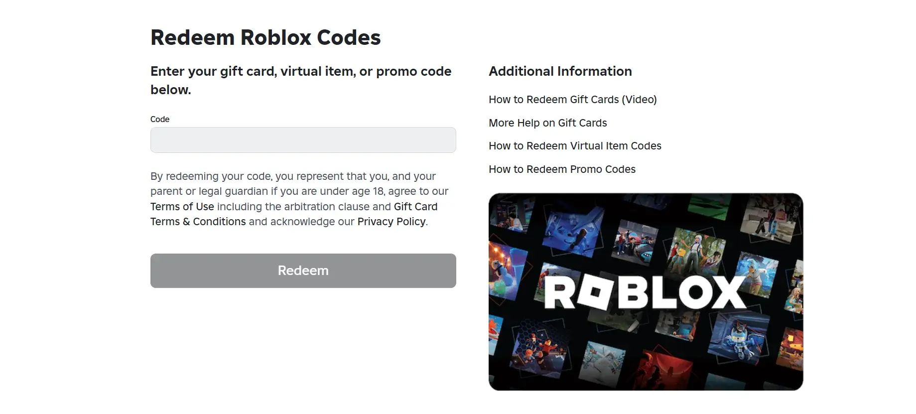 Roblox code redemption page