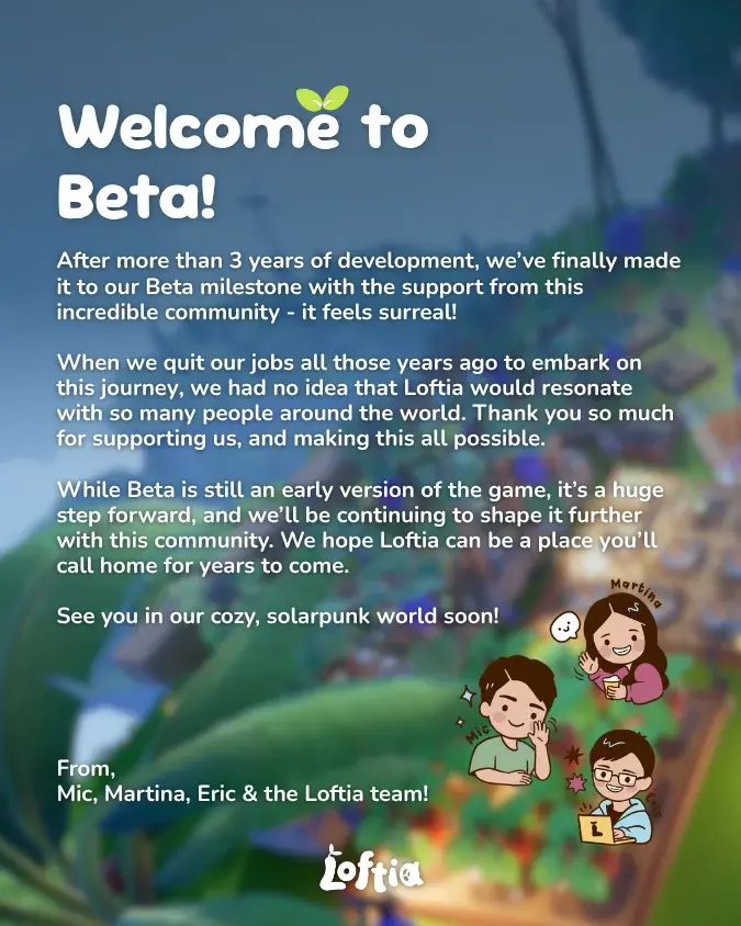 Loftia Beta features slide showing progression system