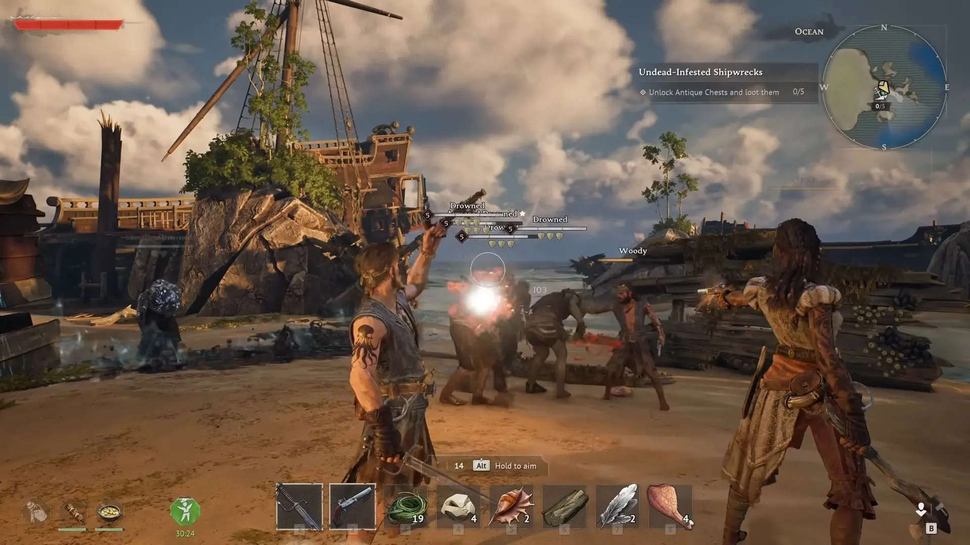 Windrose combat scene showing multiplayer pirate battle
