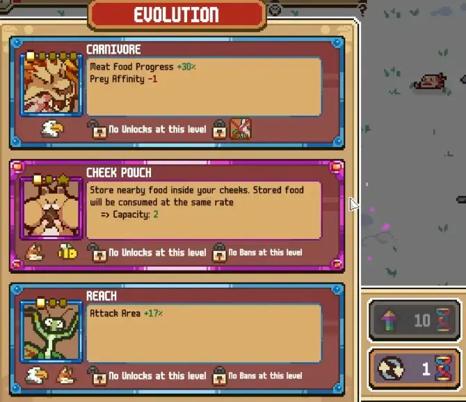 Cheek Pouch priority selection screen