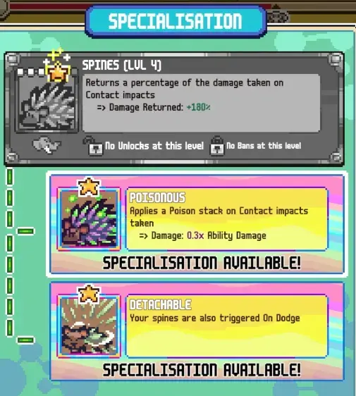 Spines, Poisonous, and Detachable specialisations