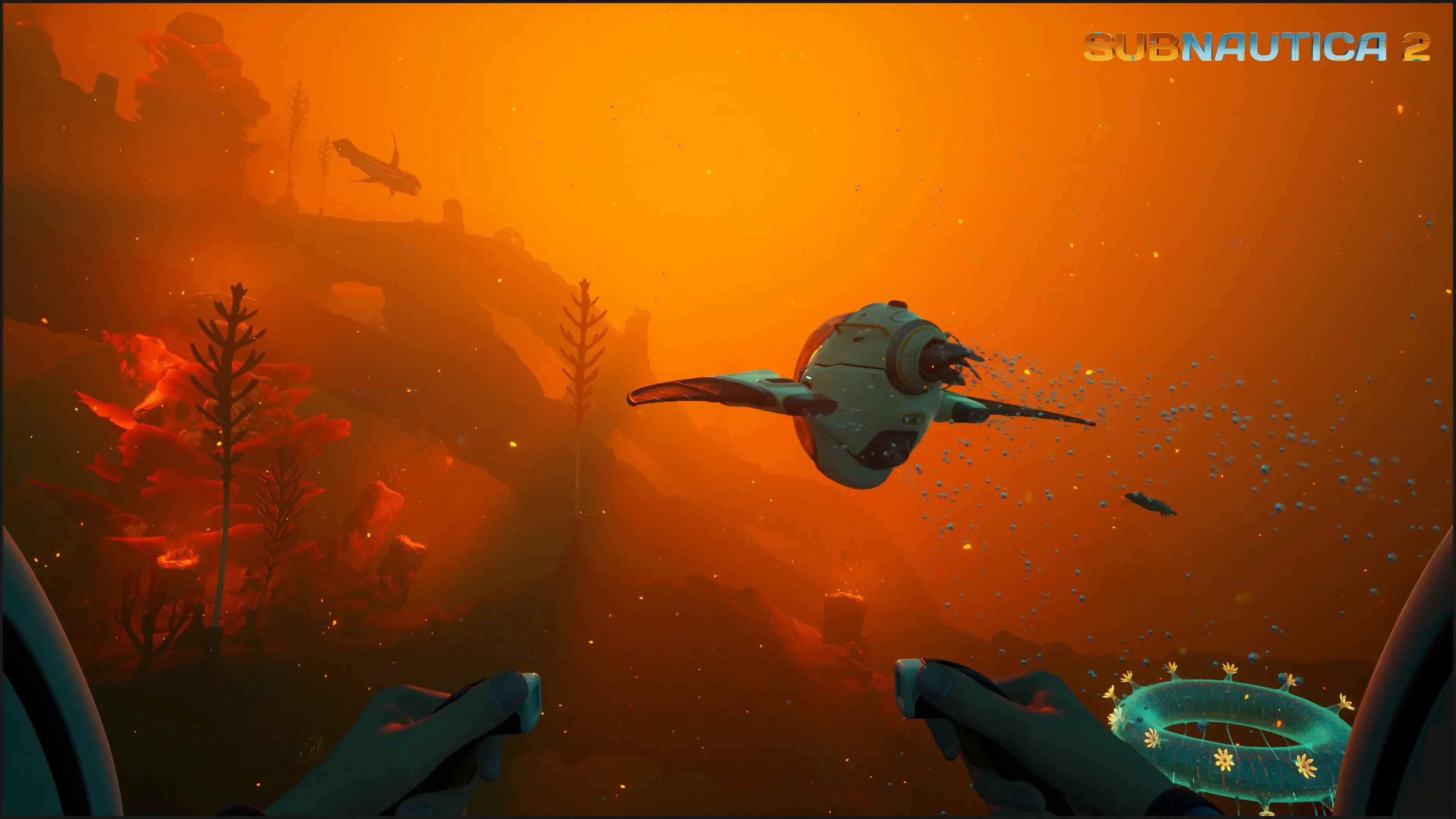 Subnautica 2 four-player co-op session with team exploring together