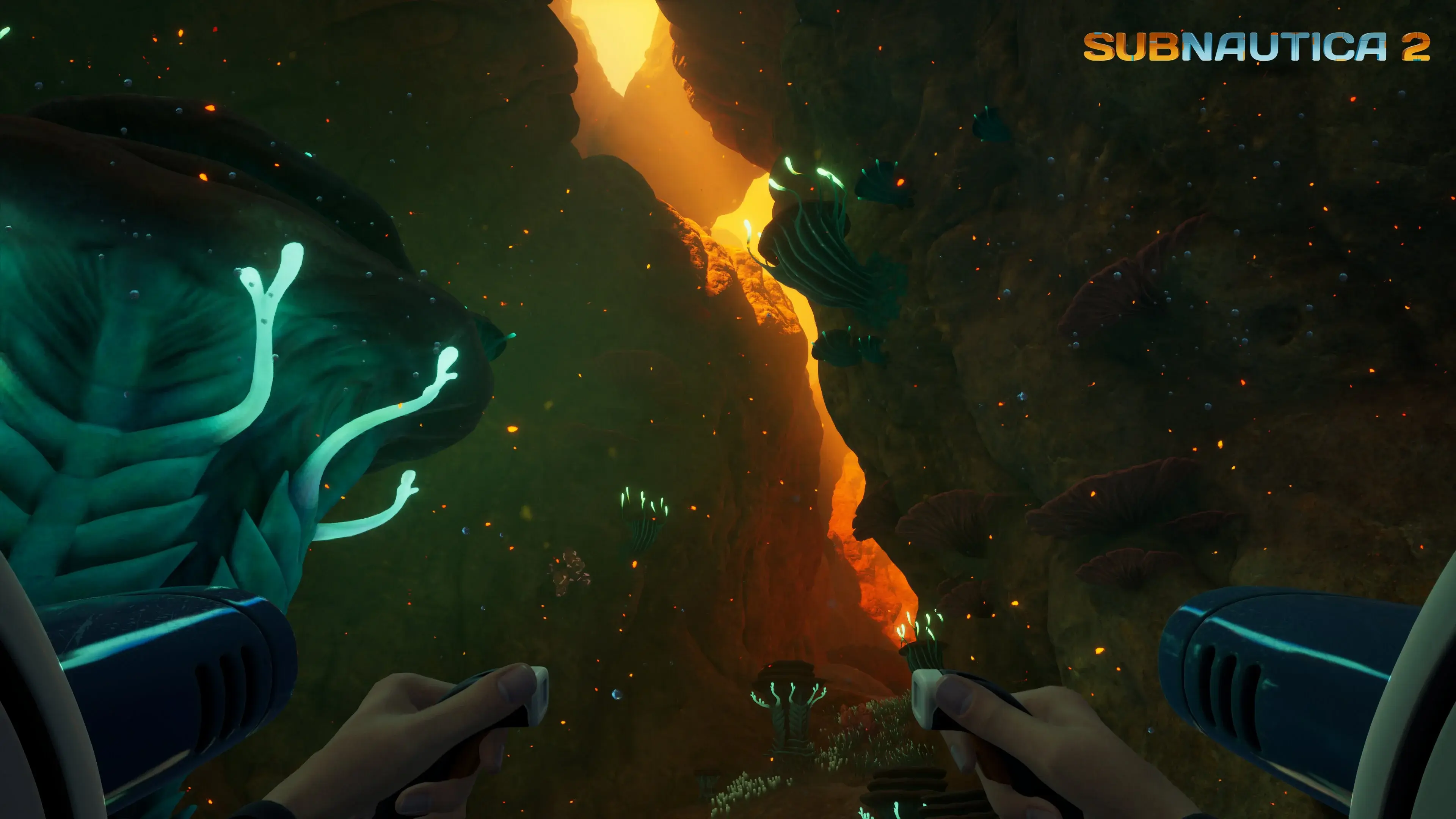 Subnautica 2 Hydroelectric Turbine placed in an ocean current with Power Transmitters