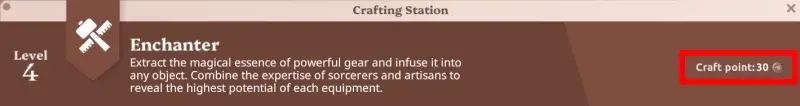 Craft Points bar showing shared currency across professions