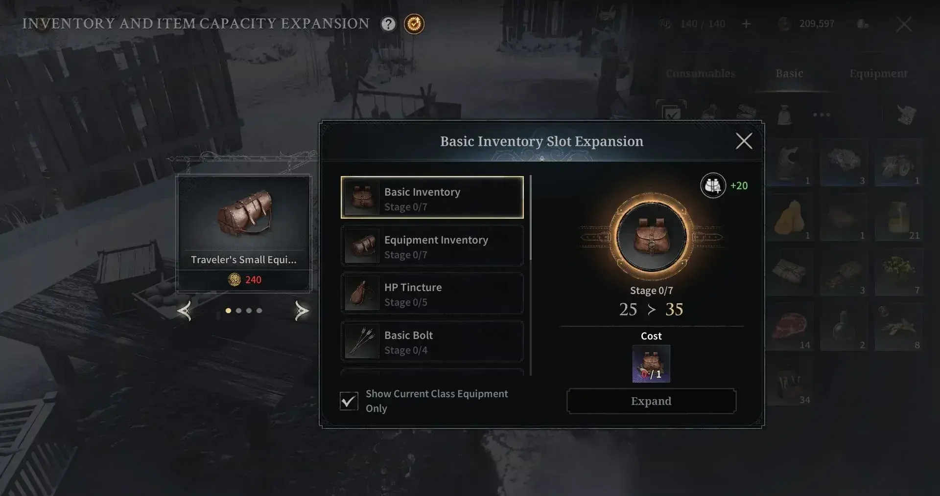 Kingsroad inventory expansion showing slot management