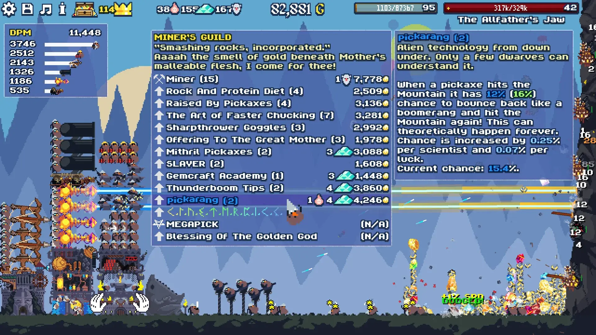 Dwarf Eats Mountain Prestige and upgrade screen