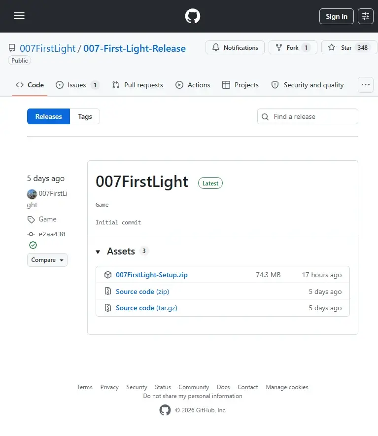 007 First Light GitHub releases page