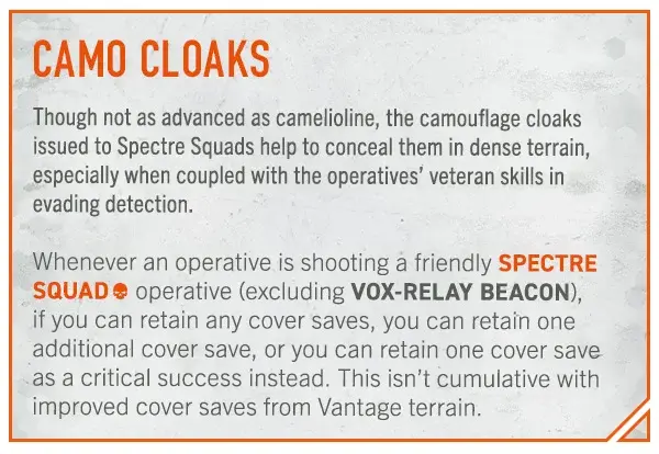 Spectre Squad rules card showing Elite Fieldcraft