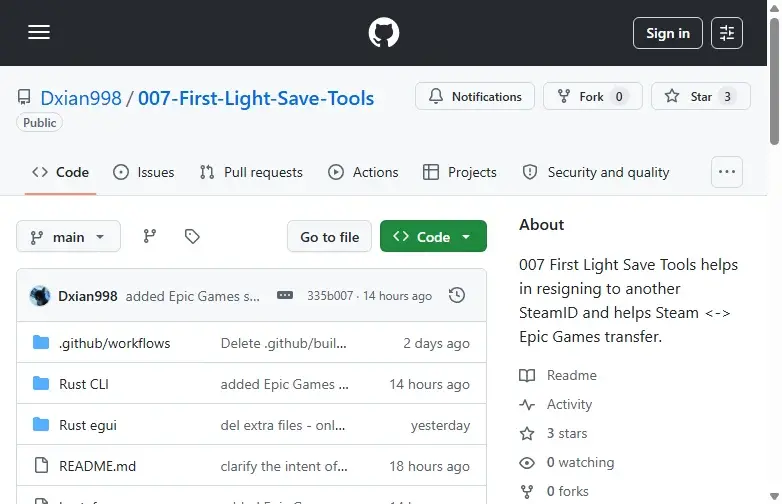 007-First-Light-Save-Tools GitHub repo page