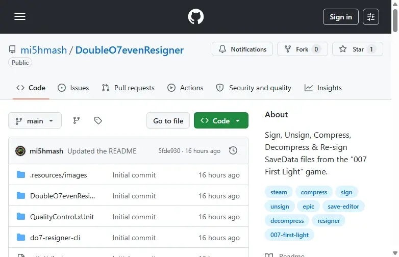 DoubleO7evenResigner GitHub repo page