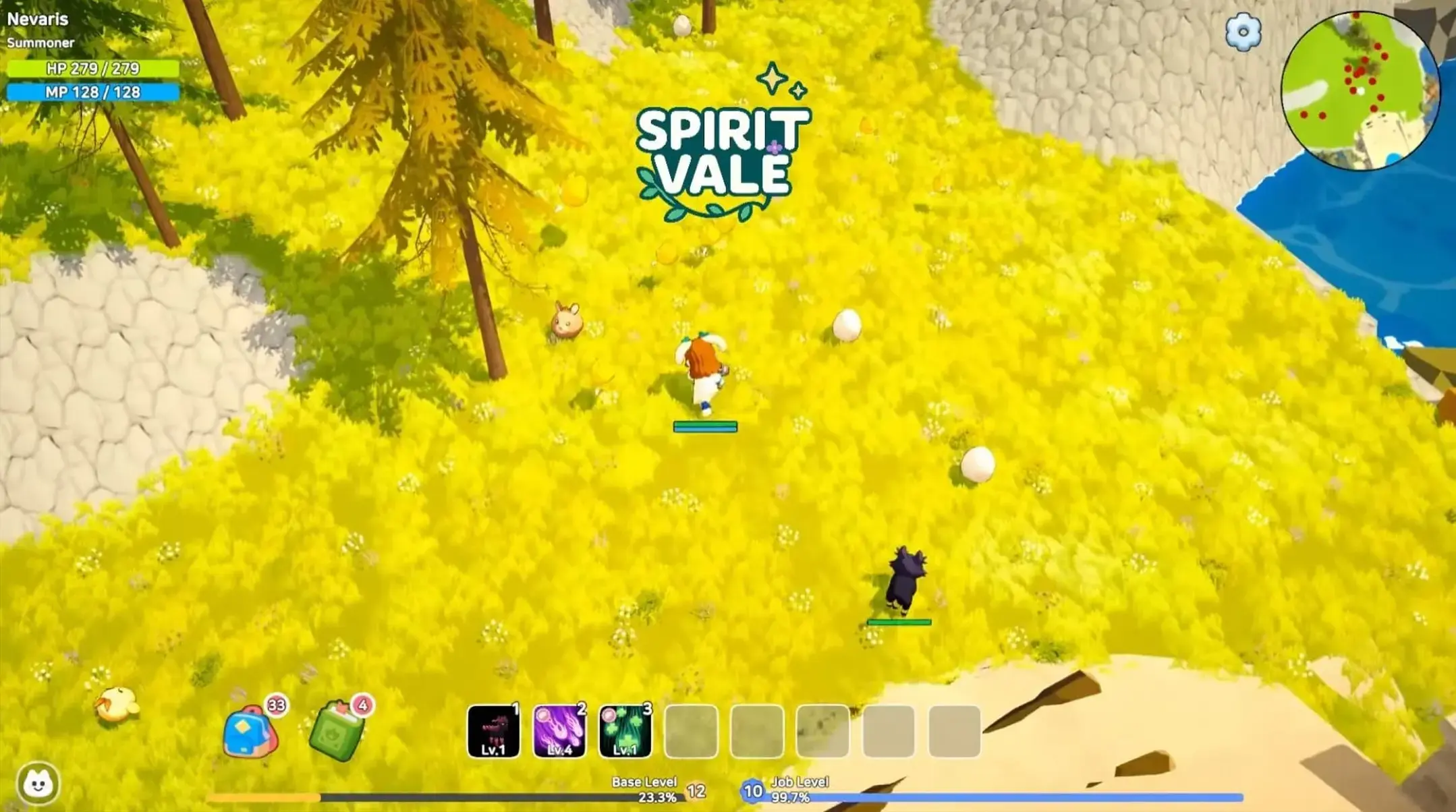 SpiritVale class selection screen showing all 7 base classes with character previews