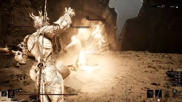 Resolve and posture meters displayed during a Mortal Shell II duel