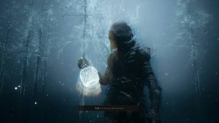 Tiel the Acolyte cloaked in Shadow preparing a Shadow Strike in Mortal Shell 2